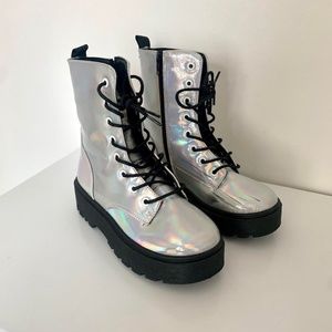 Ragstock Size 8 Holographic Platform Combat Boots